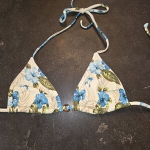 Floral Blue and Cream Bikini Top